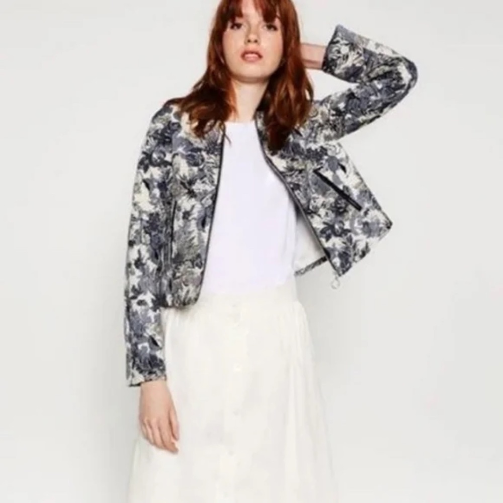 Zara Floral Cropped Bomber Jacket